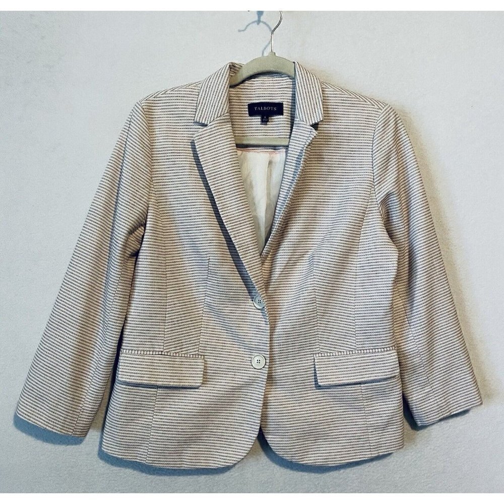 Talbots Blazer Womens 8 Horizontal Striped Two Button Pockets Cotton Stretch
